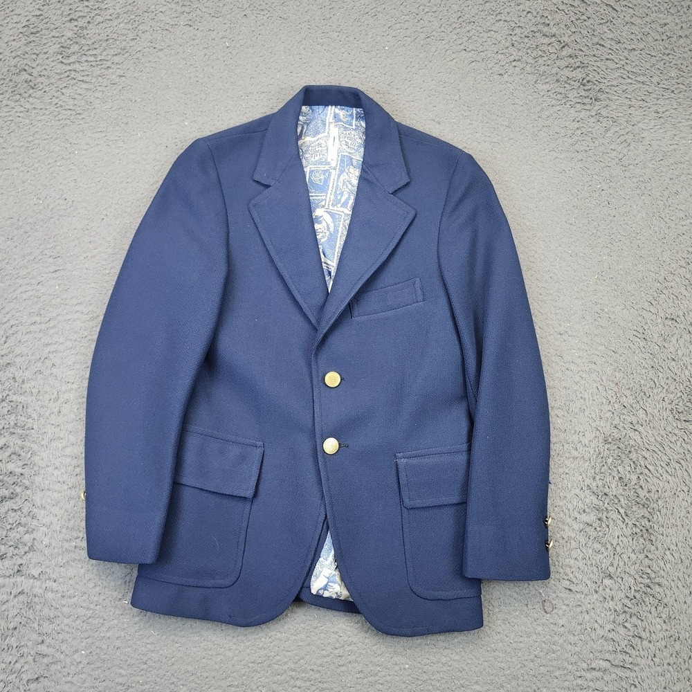 Tom Sawyer Blazer Boys Navy Blue Gold Buttons Printed Lining Sport Coat Preppy